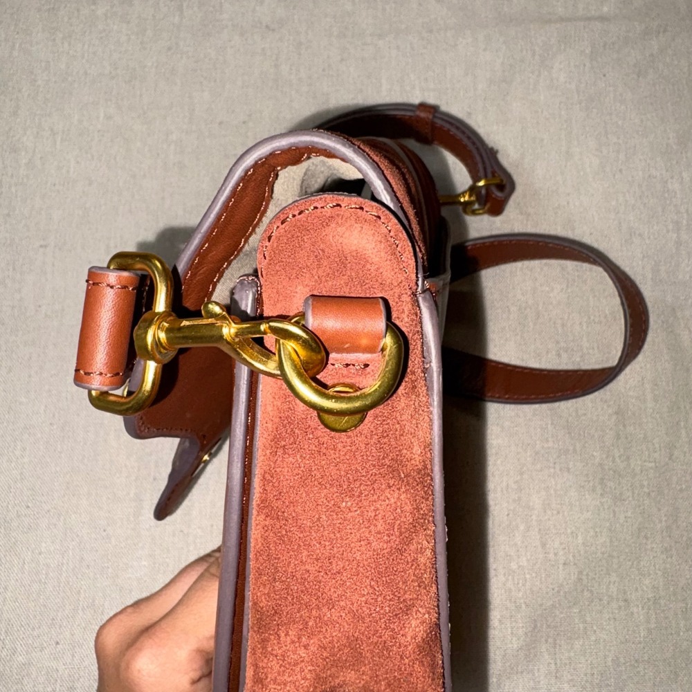 American Leather Co Mahogany Brown Suede Leather Quilted Crossbody Saddle Bag - Picture 11 of 11